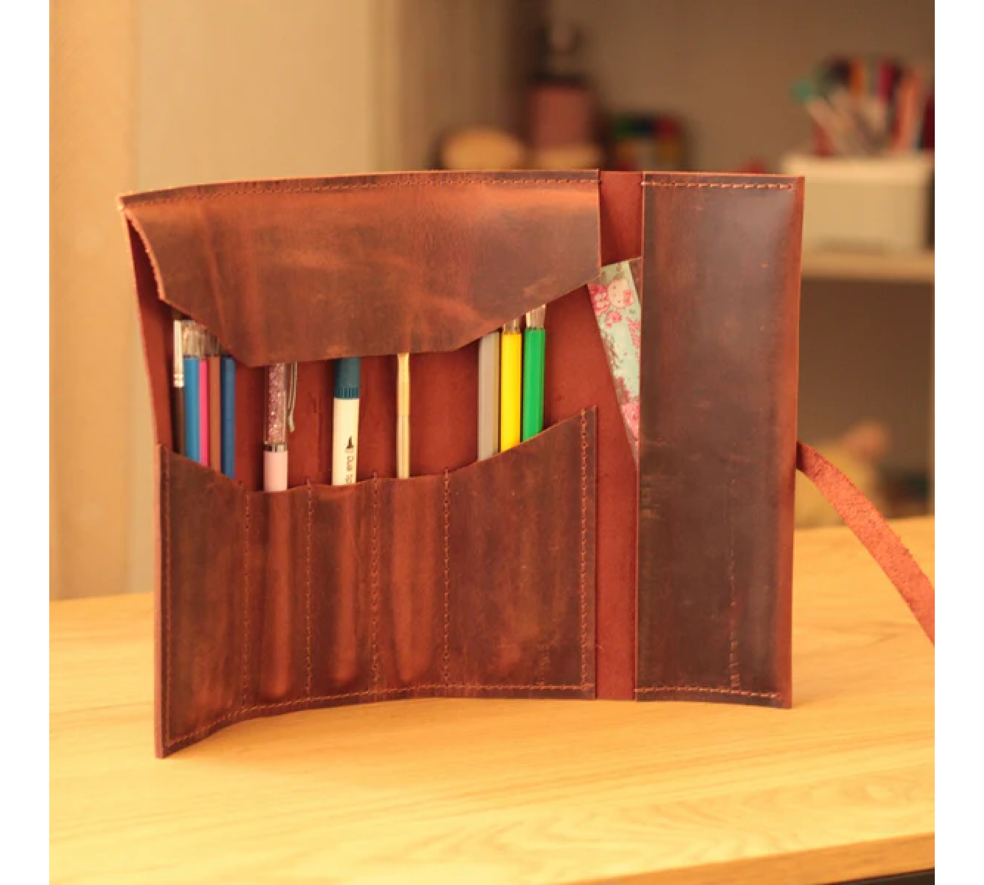 Leather Pencil Roll Case