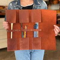 Leather paint brush roll