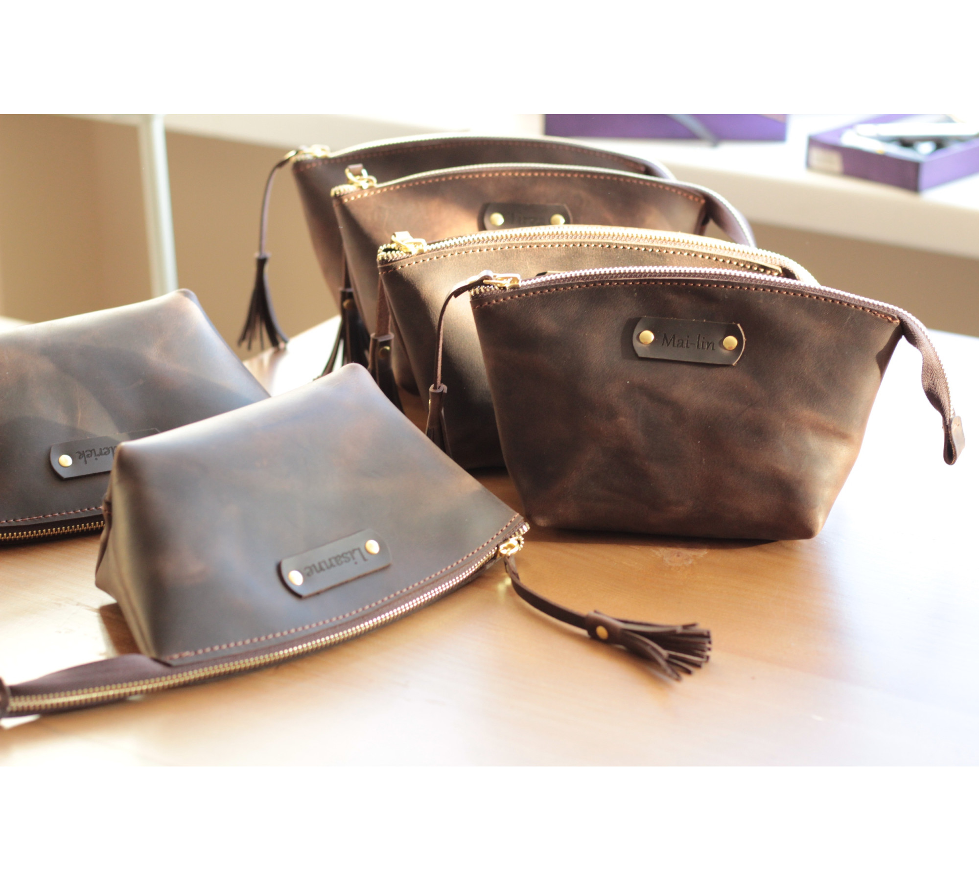 Handmade Leather Makeup Bag from Italian Leather