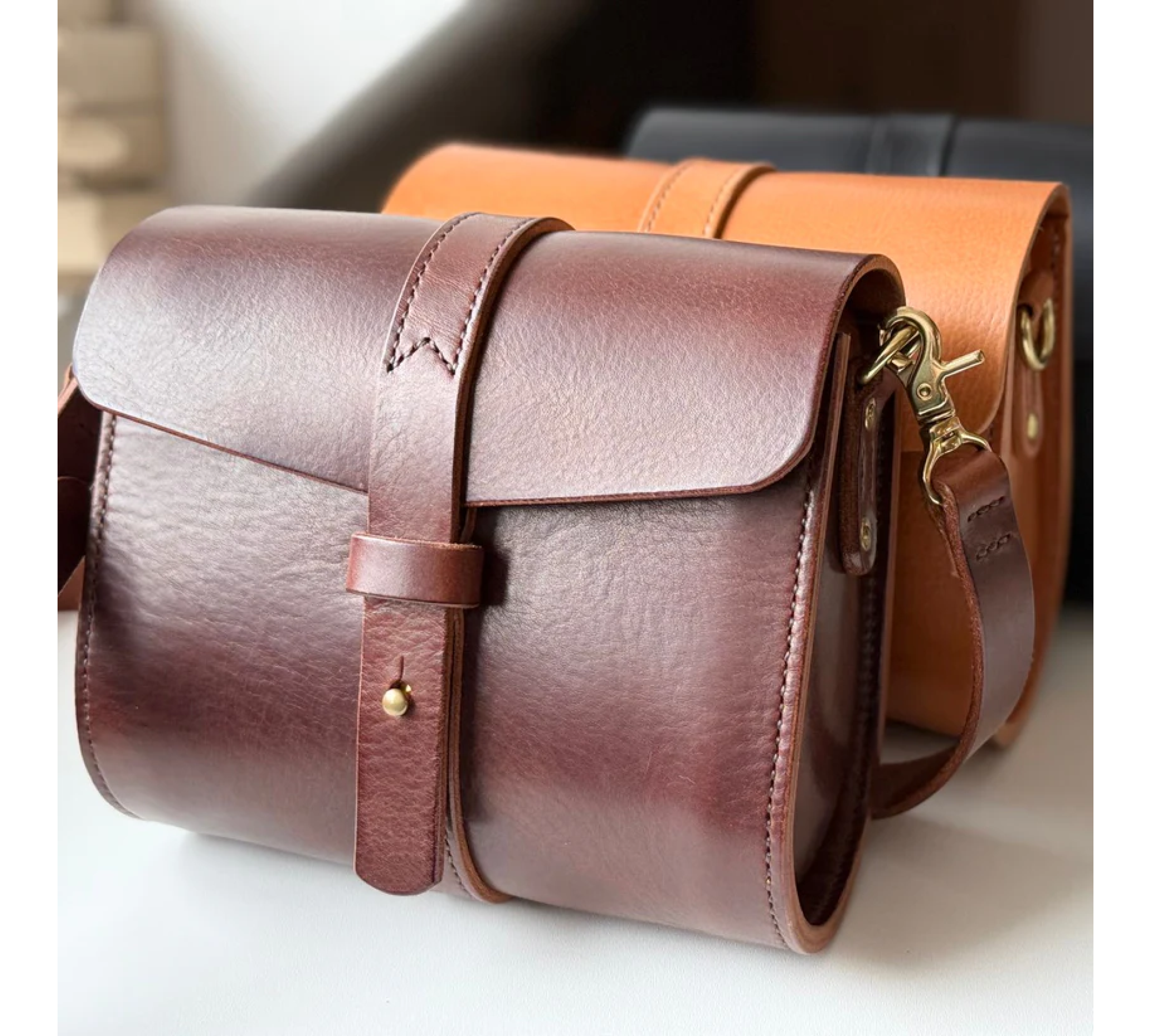 Hand-Stitched Italian Leather Crossbody Bag
