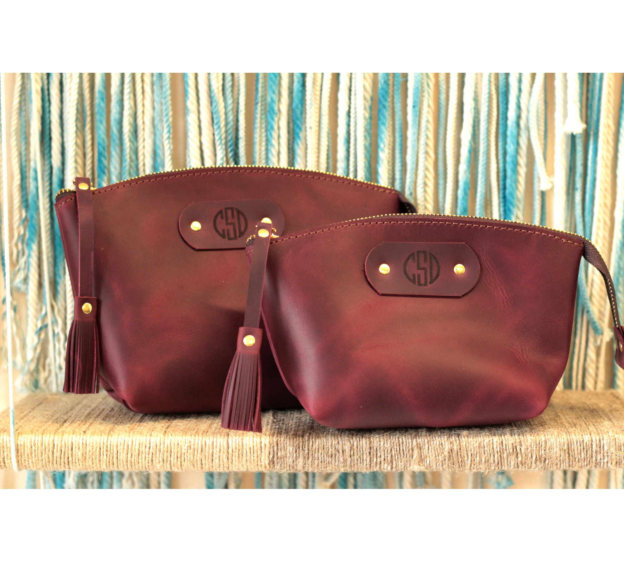 Personalized Leather Makeup Bag with Initial
