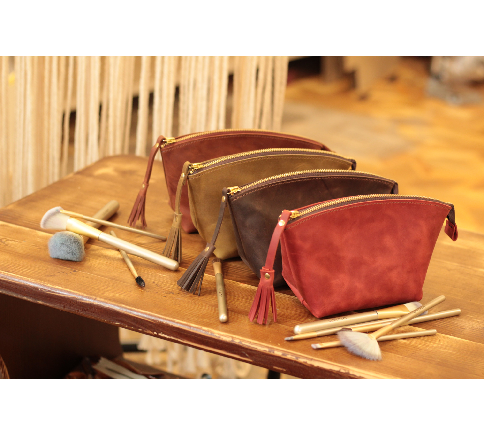 Personalized Leather Makeup Bag with Initial
