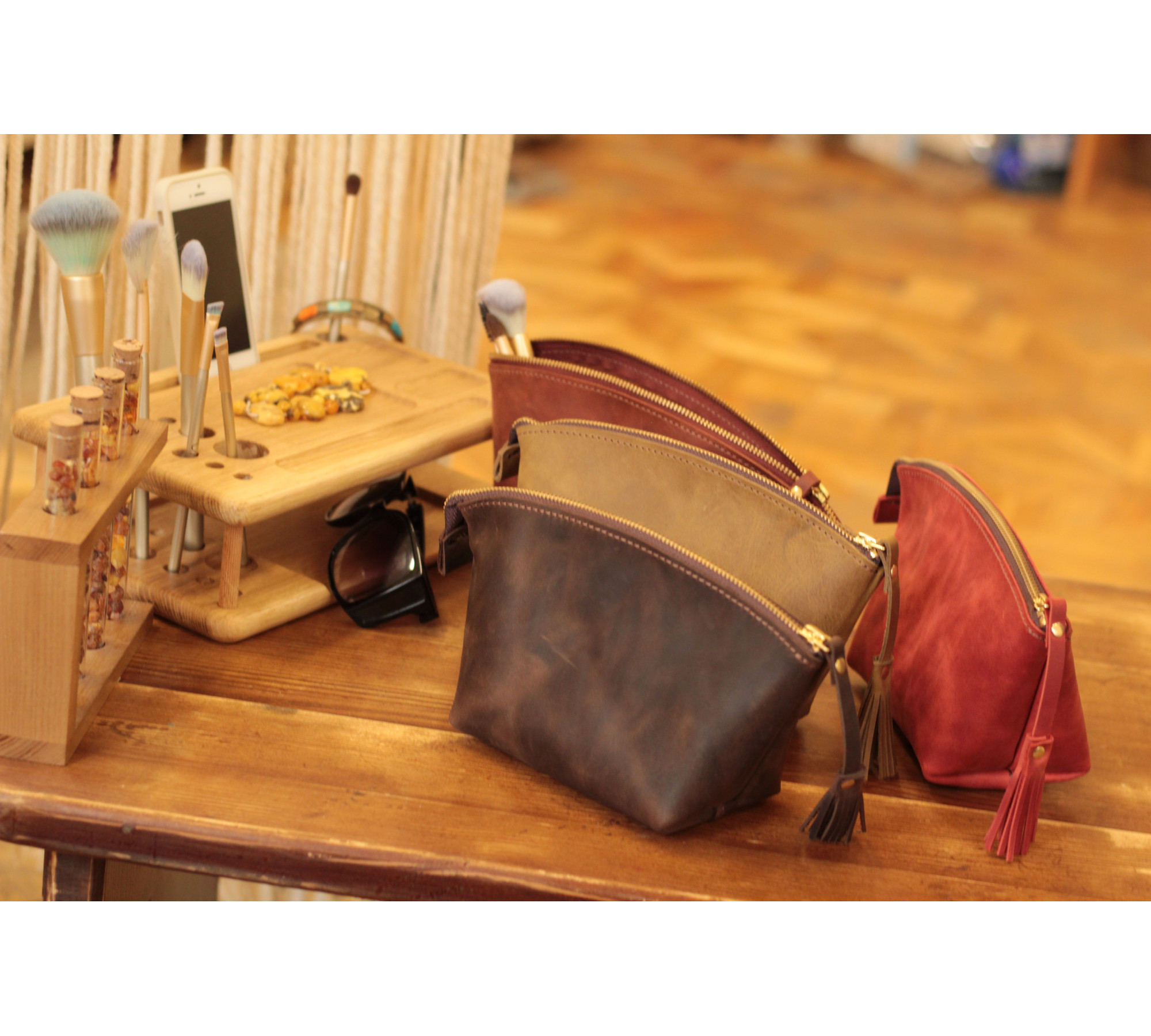 Personalized Leather Makeup Bag with Initial
