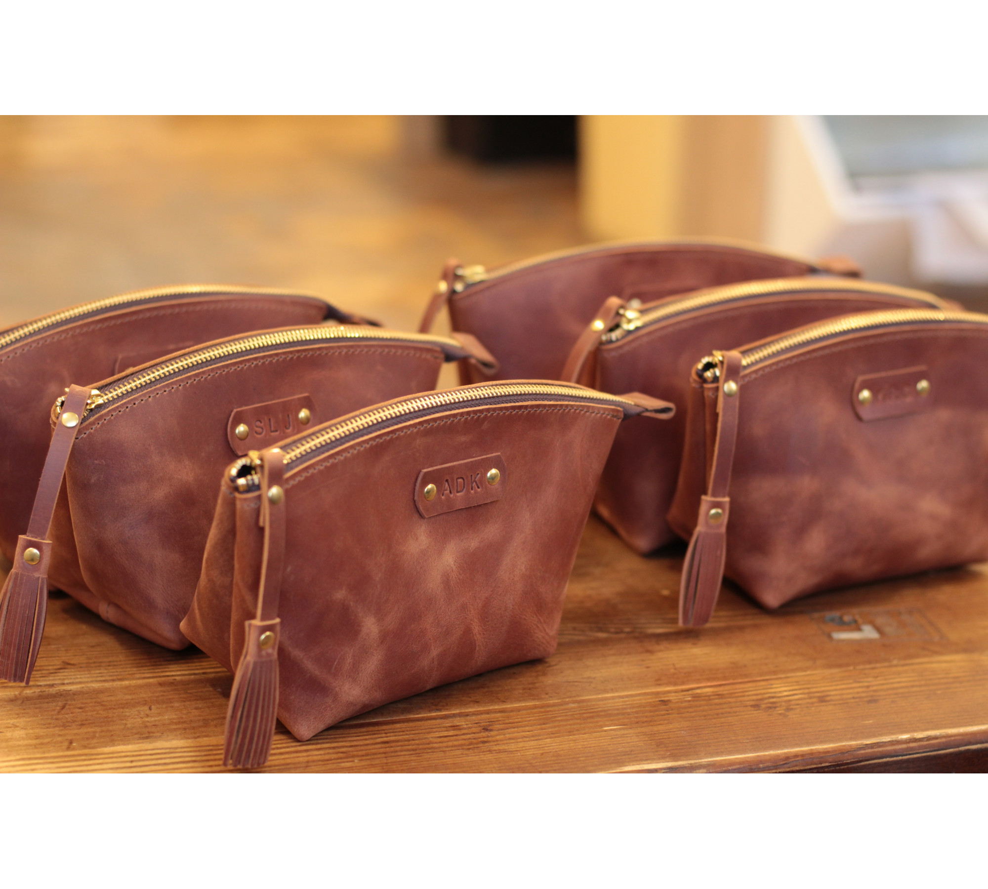 Personalized Leather Makeup Bag with Initial
