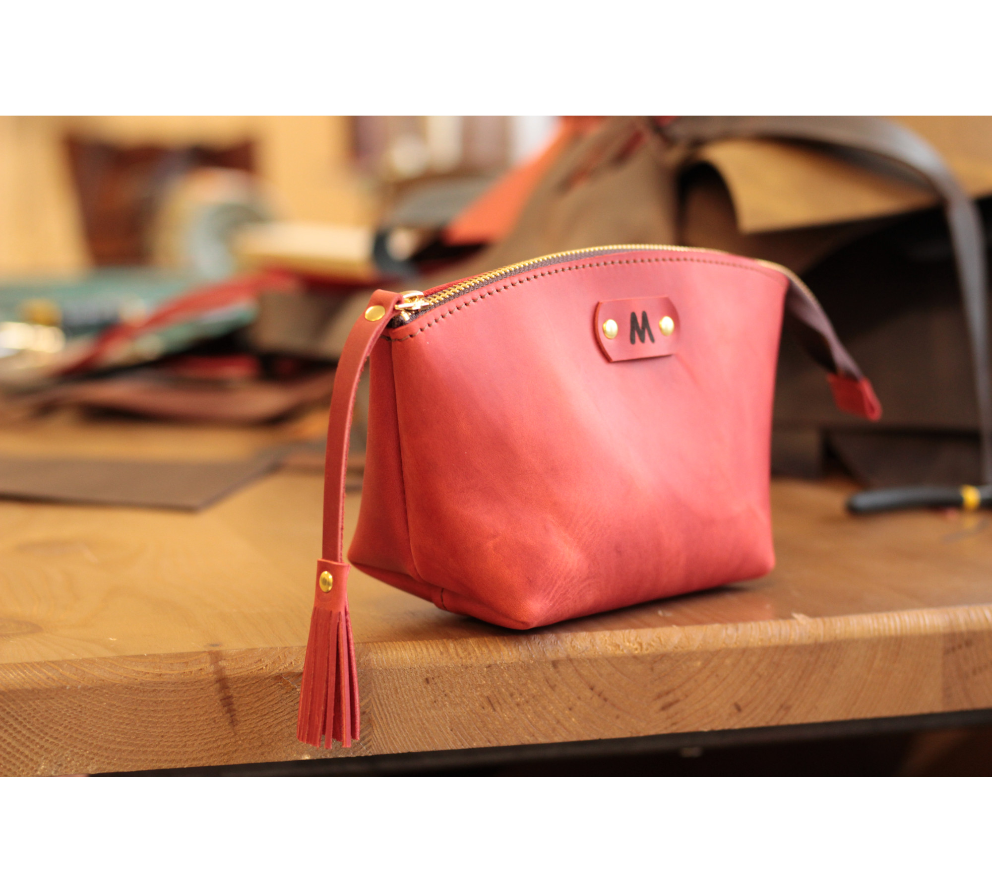 Personalized Leather Makeup Bag with Initial
