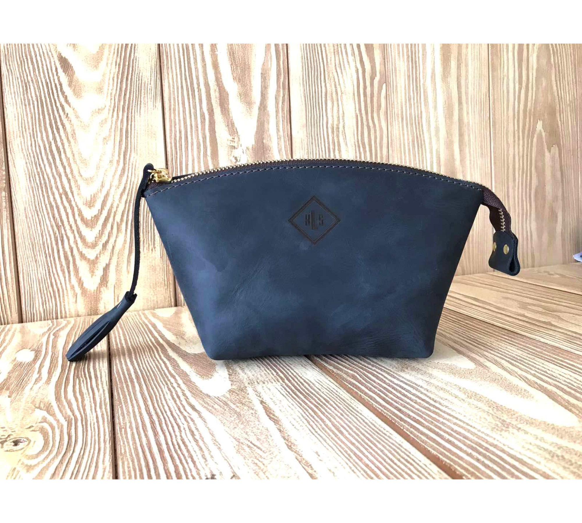 Personalized Leather Makeup Bag with Initial
