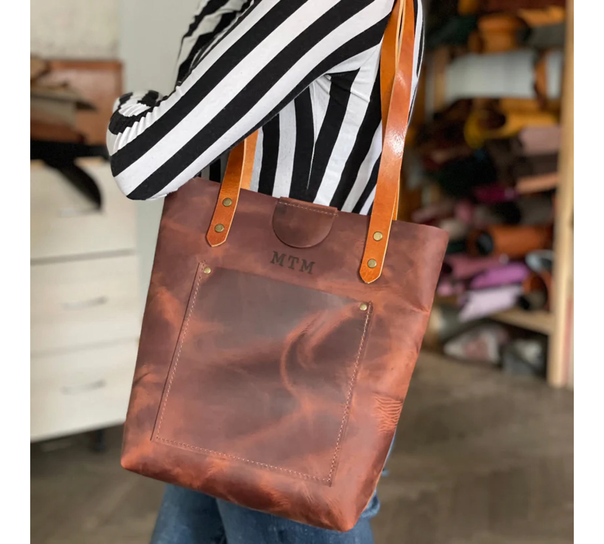 Handmade Small Leather Tote Bag